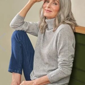 Woolovers Merino Wool Cashmere Fitted Turtleneck Knitted Sweater Size Small